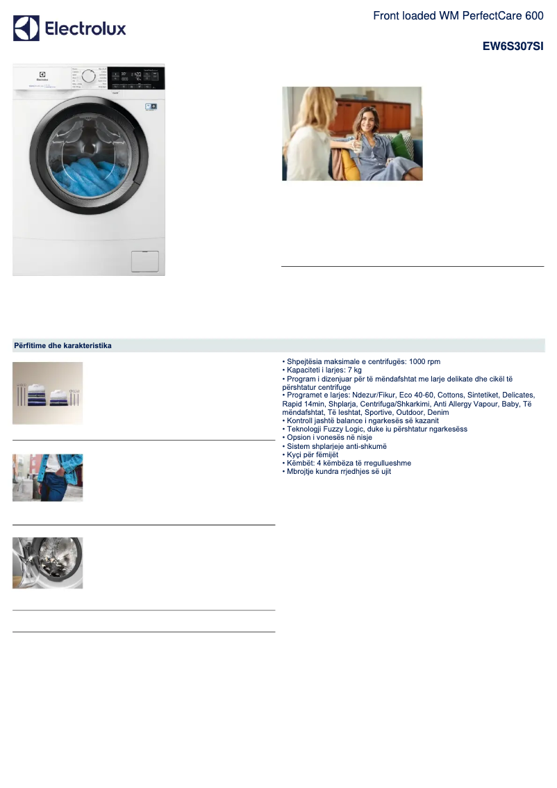 Page n°1 - Fiche technique Electrolux EW6S307SI
