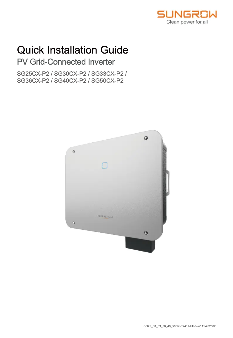 Page 1 de la notice Manuel utilisateur Sungrow SG25-50CX-P2