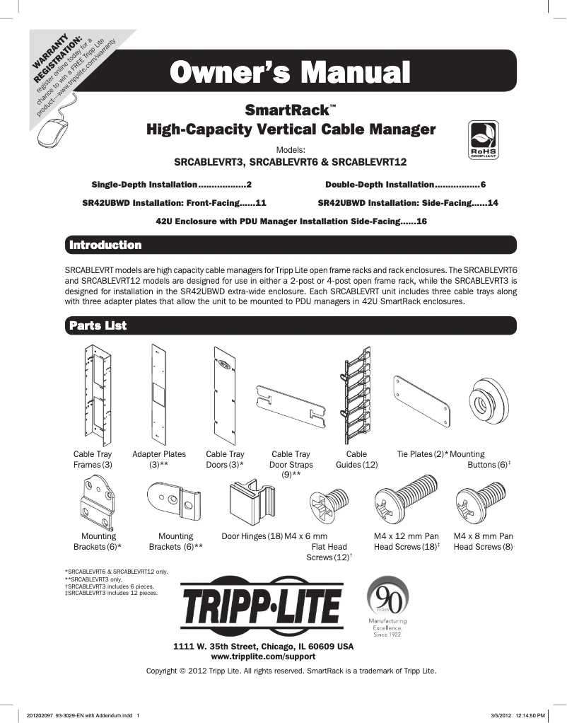 Página 1 del manual Manual de usuario Tripp Lite SmartRack SRCABLEVRT12