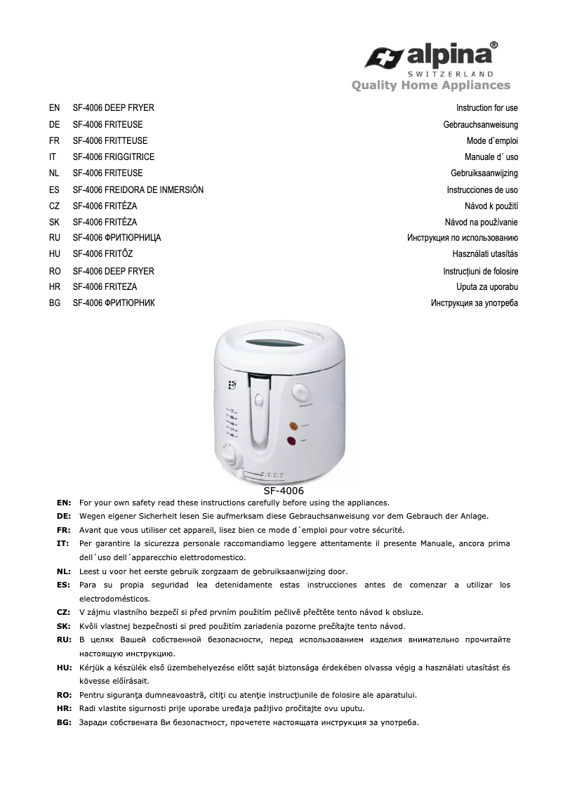 Page 1 de la notice Manuel utilisateur Alpina SF 4006