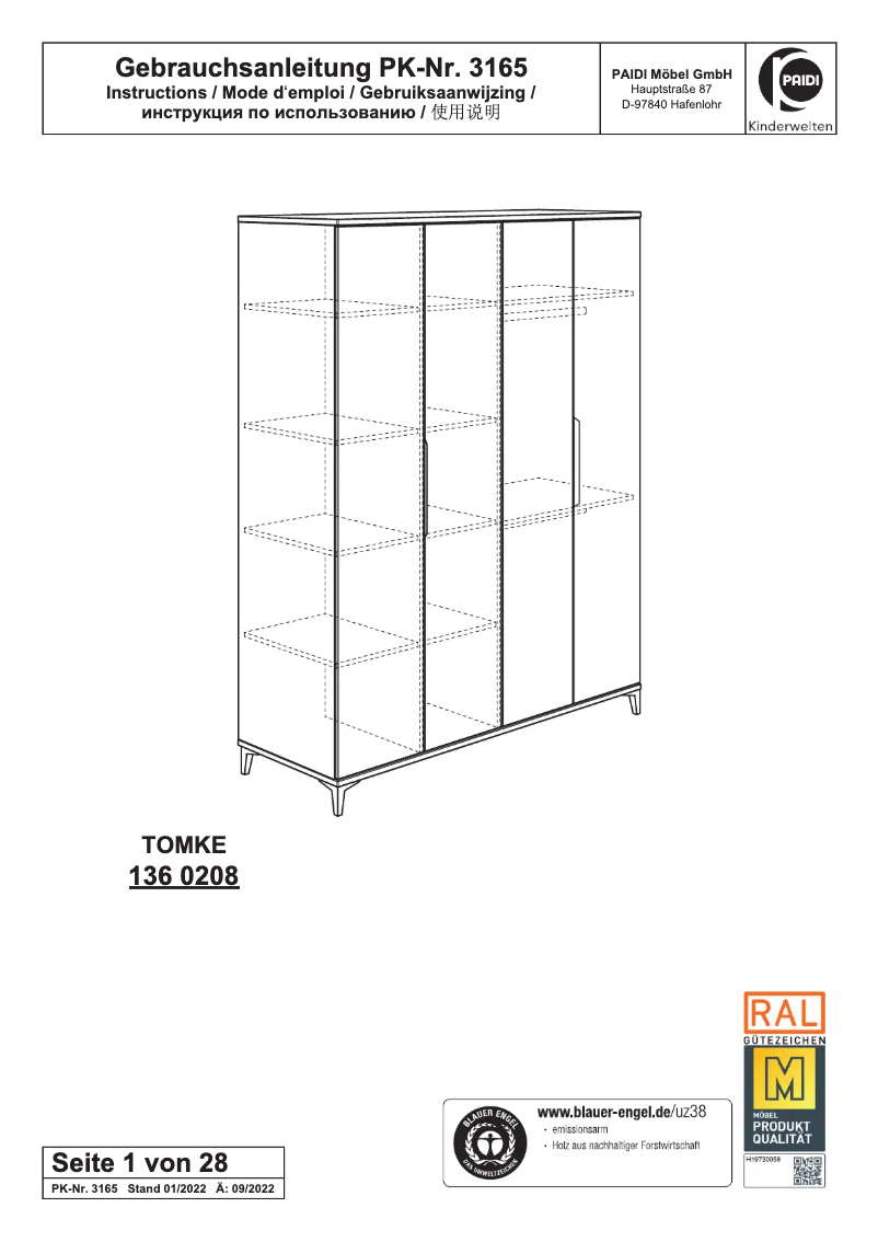 Page 1 de la notice Manuel utilisateur Paidi Tomke