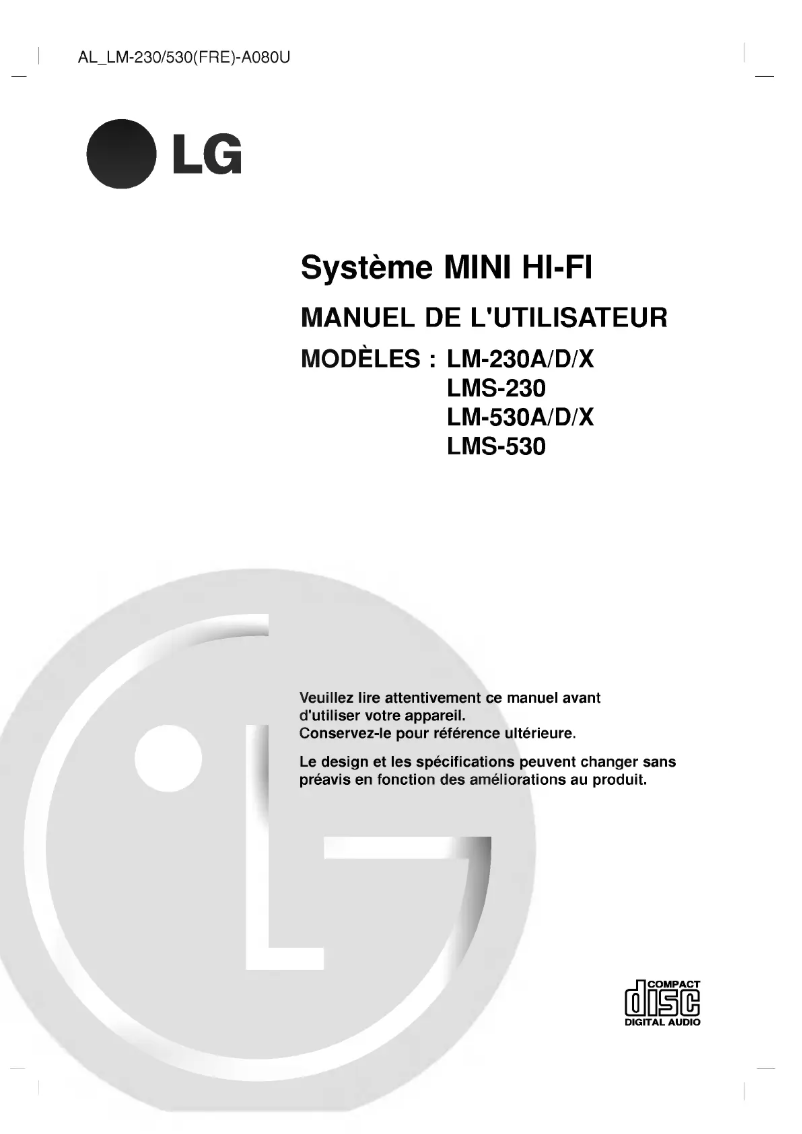 Page 1 de la notice Manuel utilisateur LG LM-530A
