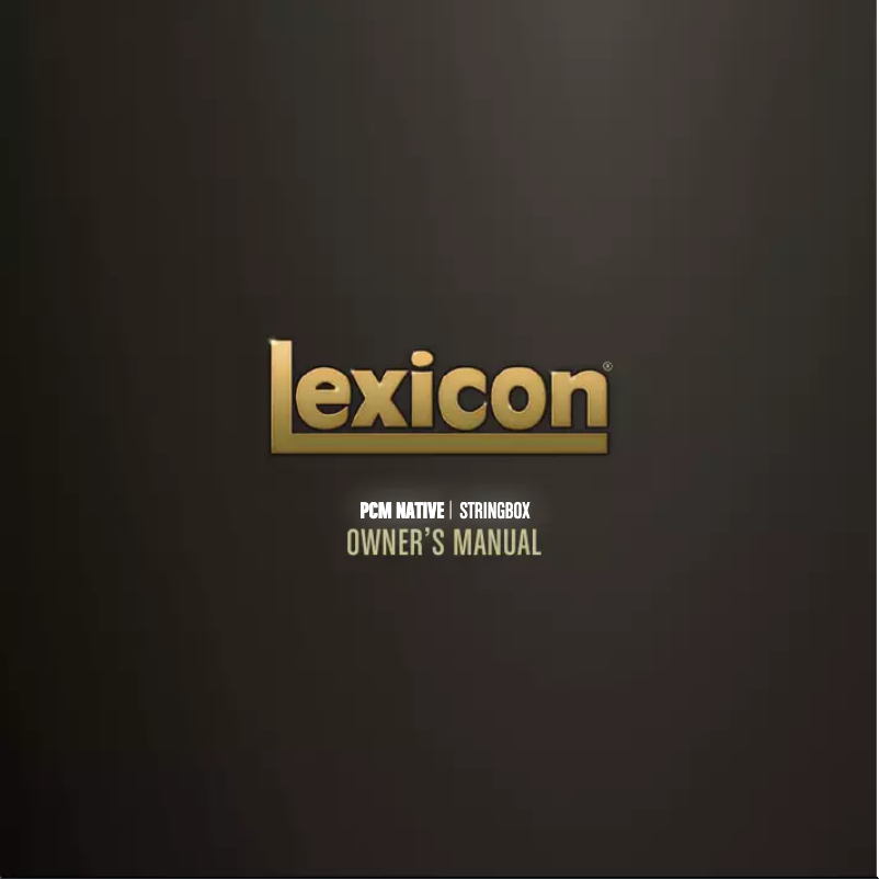 Page n°1 - Manuel utilisateur Lexicon PCM Native Stringbox