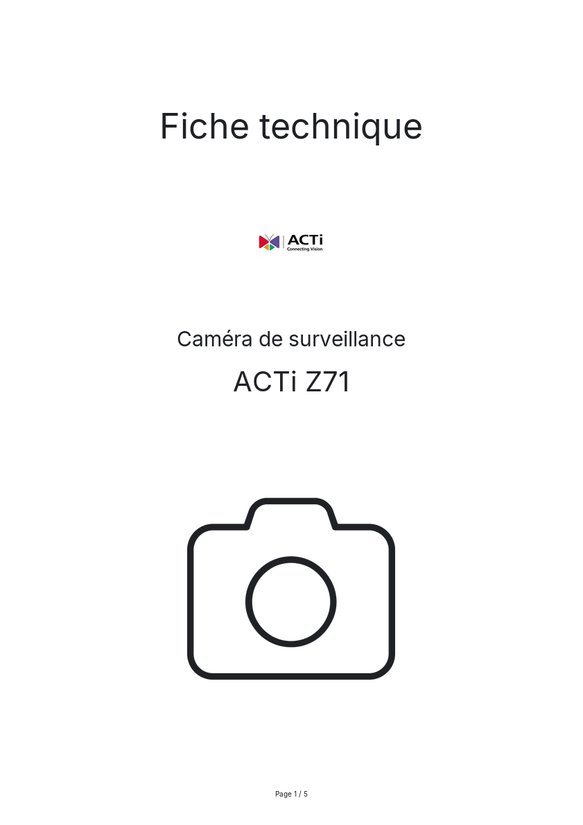 Page n°1 - Fiche technique ACTi Z71