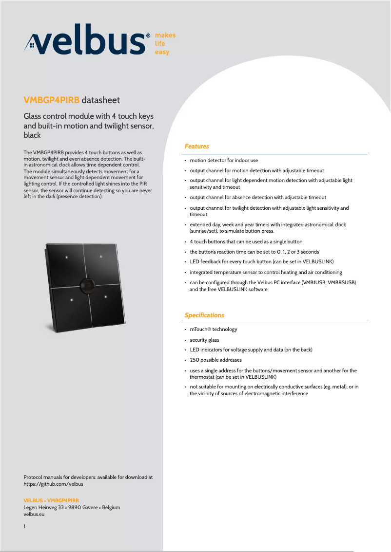 Image de la première page du manuel de l'appareil VMBGP4PIRB