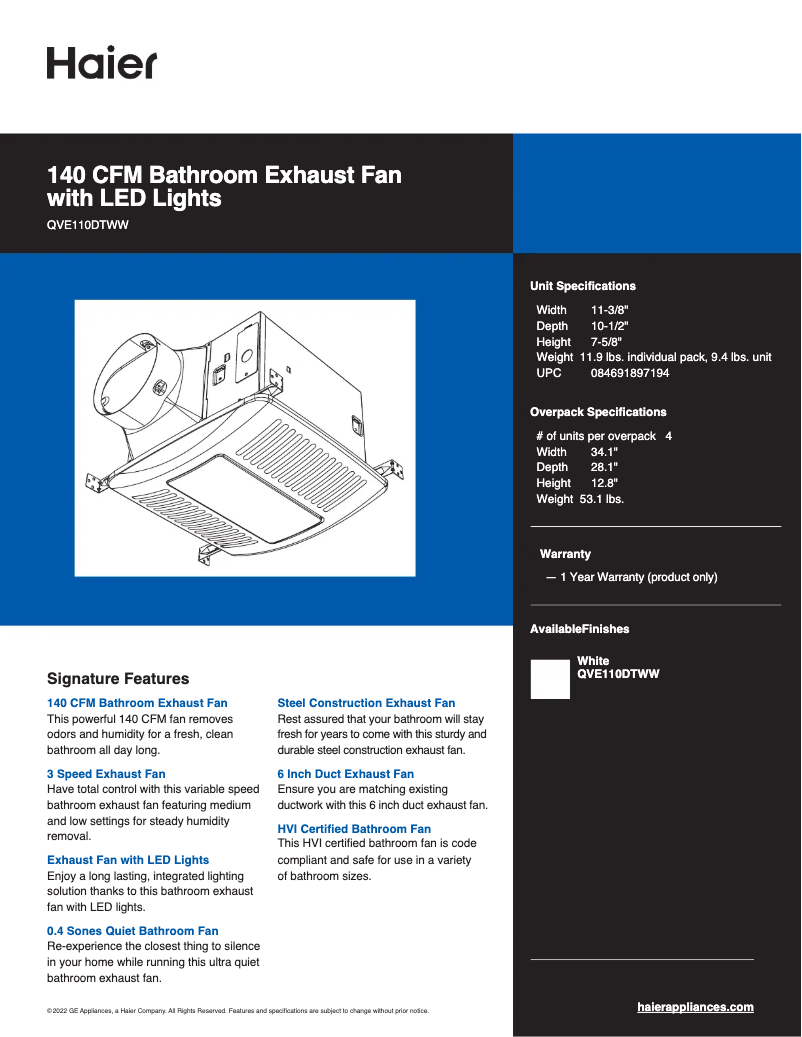 Image de la première page du manuel de l'appareil QVE110DTWW
