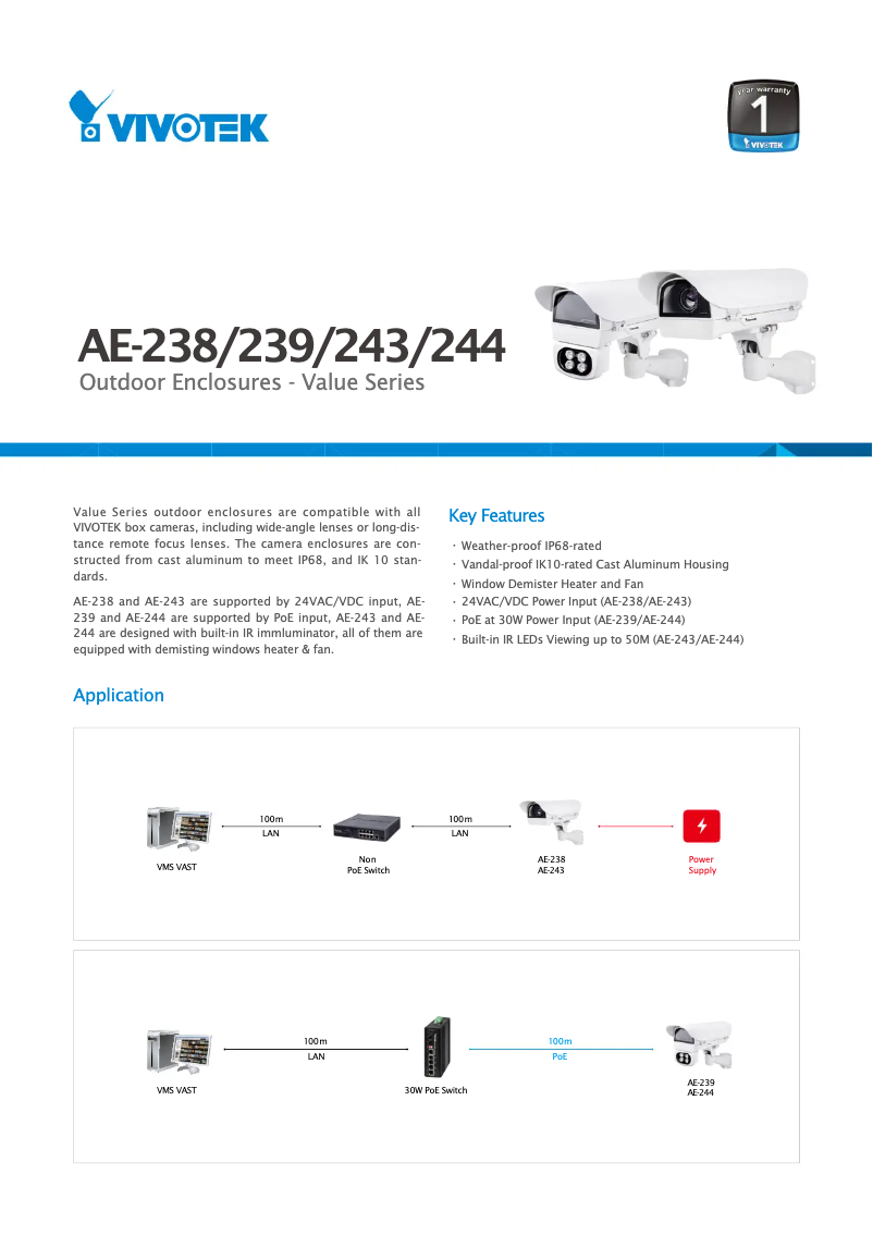 Page 1 de la notice Fiche technique Vivotek AE-239