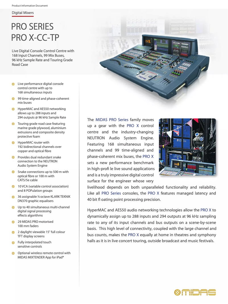 Page n°1 - Fiche technique Midas PRO X