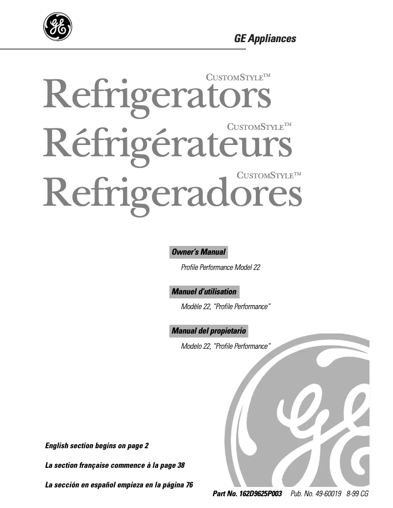 Page 1 de la notice Manuel d'utilisation et d'entretien GE Profile Performance TNX22PRCRCC