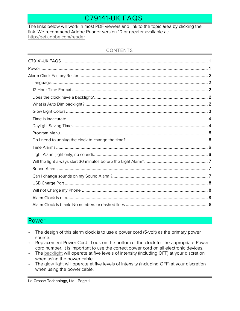Page 1 de la notice FAQ La Crosse Technology C79141-UK