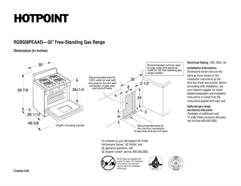 Page n°1 - Fiche technique Hotpoint RGB508PEAAD