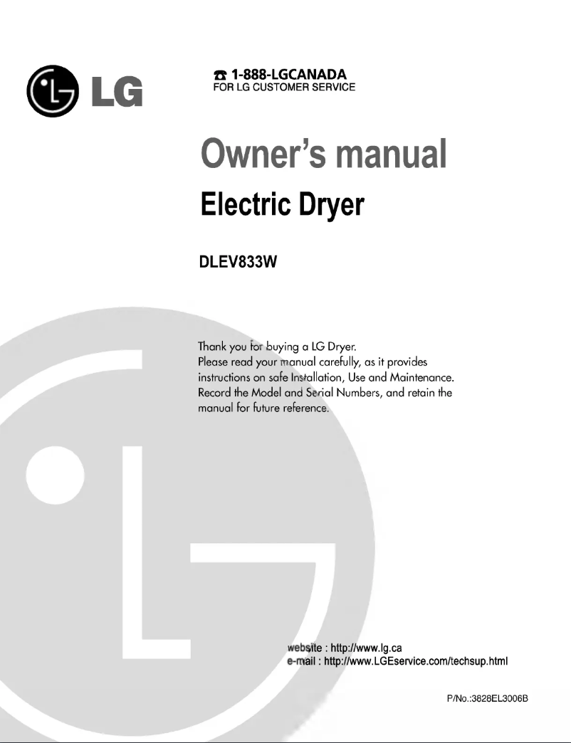 Page 1 de la notice Manuel utilisateur LG DLEV833W