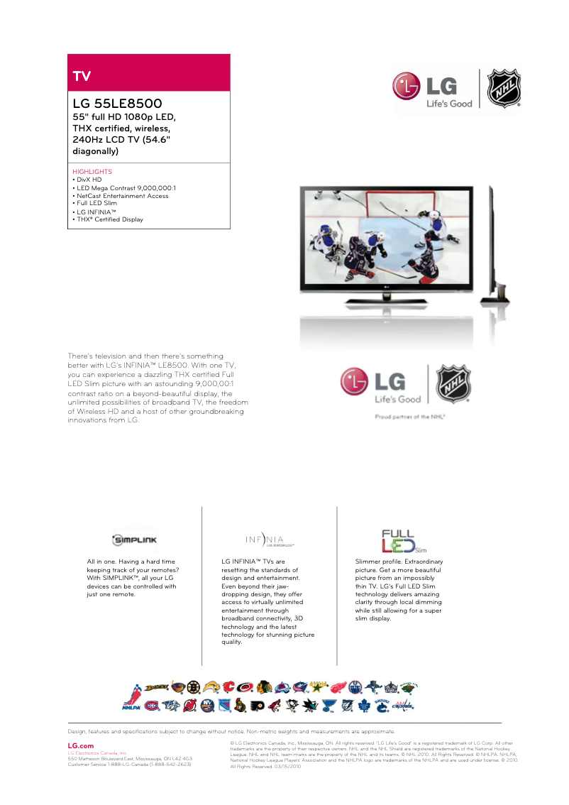 Page n°1 - Fiche technique LG 55LE8500