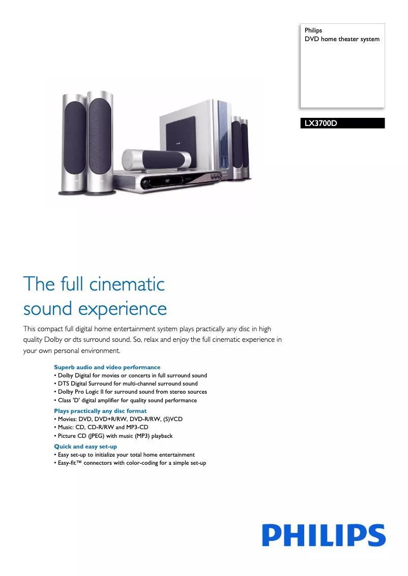 Page n°1 - Fiche technique Philips LX3700D