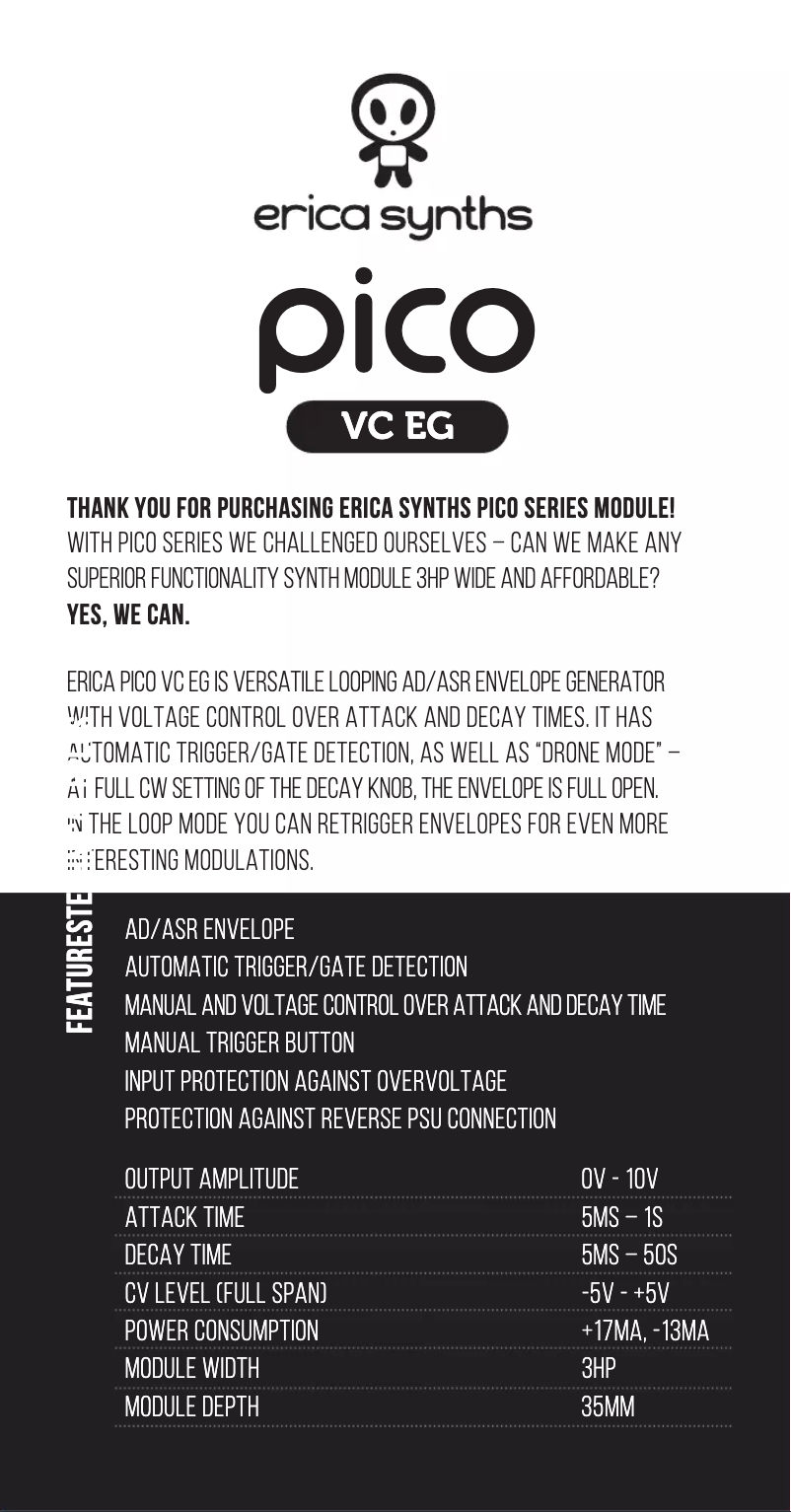 Page n°1 - Manuel utilisateur Erica Synths Pico VC EG