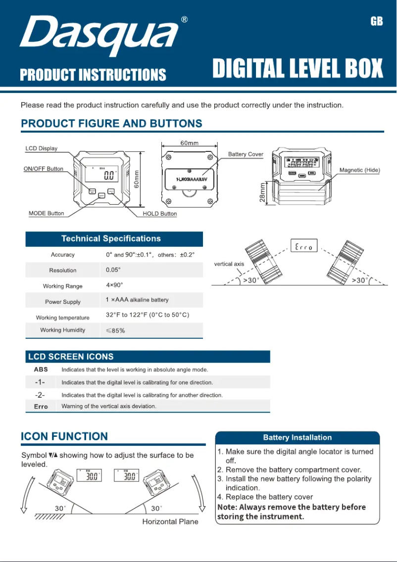 Page n°1 - Manuel utilisateur Dasqua SB-009
