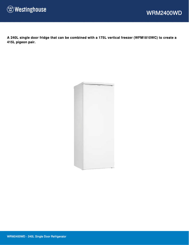 Page 1 de la notice Fiche technique Westinghouse WRM2400WD