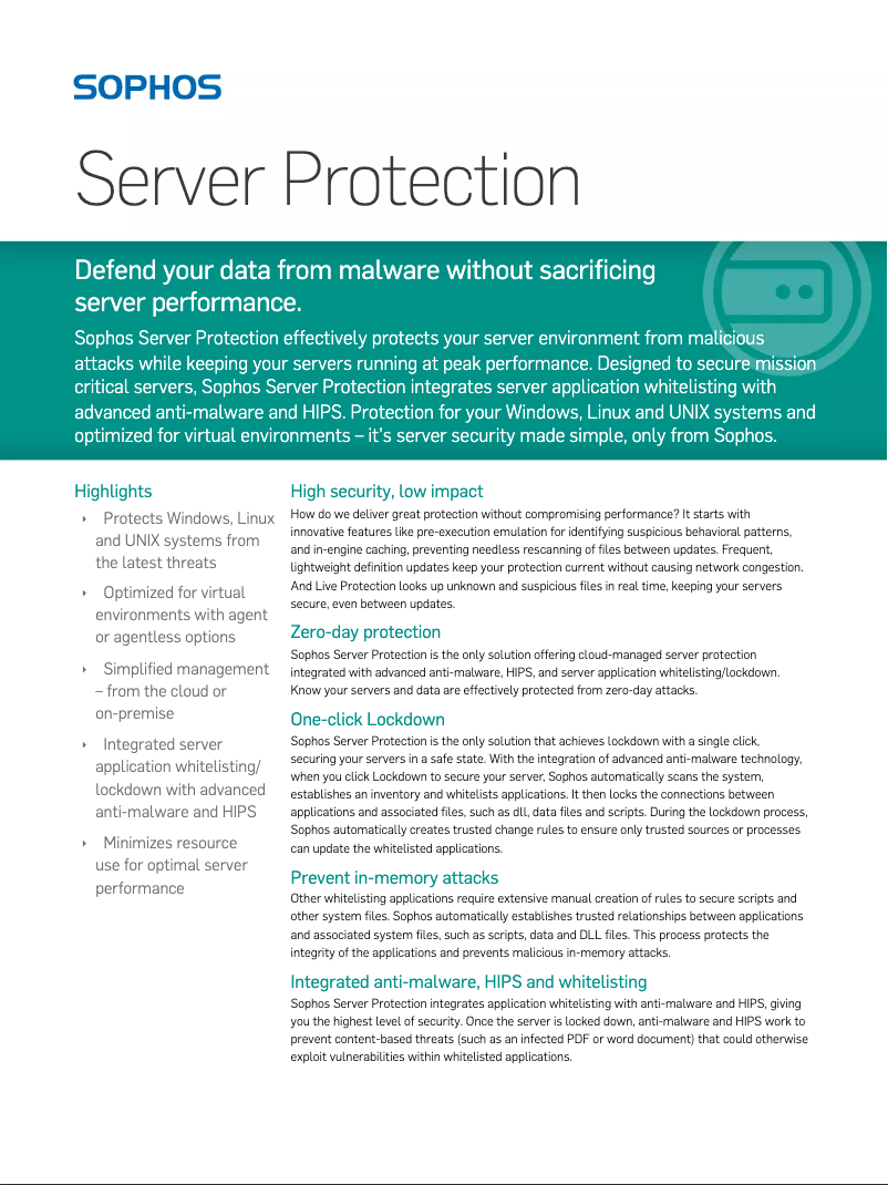 Page n°1 - Manuel utilisateur Sophos Server Protection