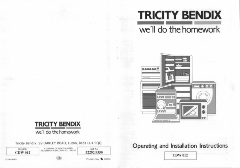 Page 1 de la notice Manuel utilisateur Tricity Bendix CDW 012