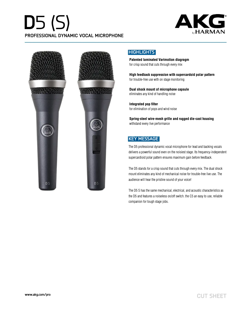 Page n°1 - Fiche technique AKG D5 S