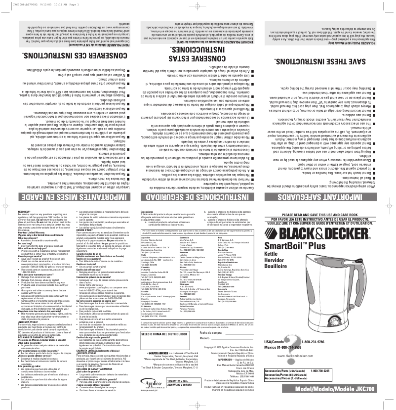 Page 1 de la notice Manuel utilisateur Black & Decker JKC700