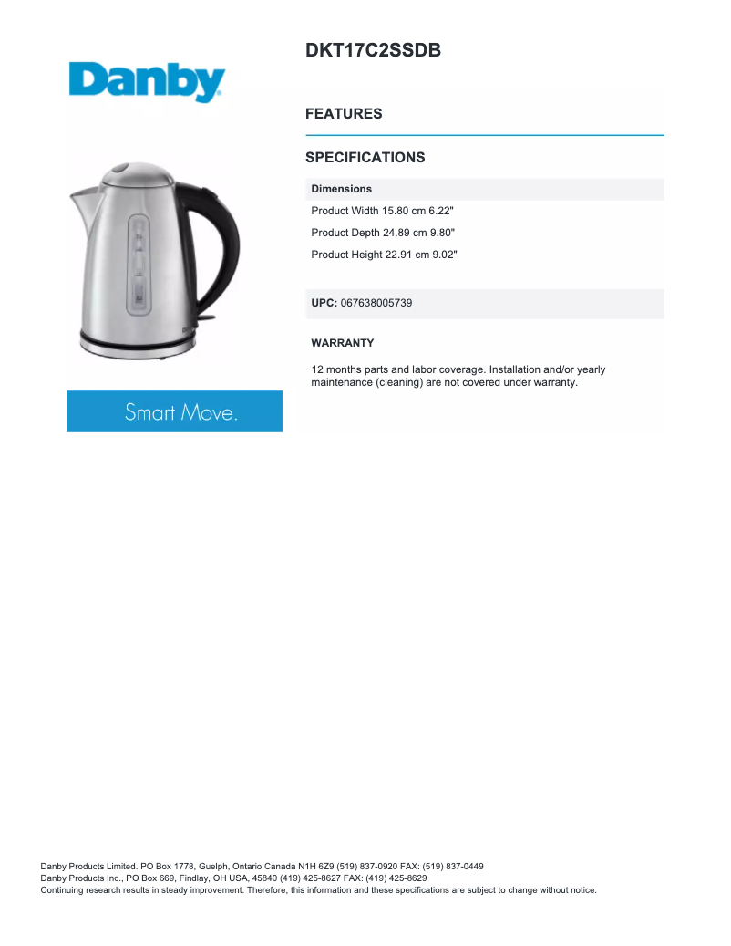 Page n°1 - Fiche technique Danby DKT17C2