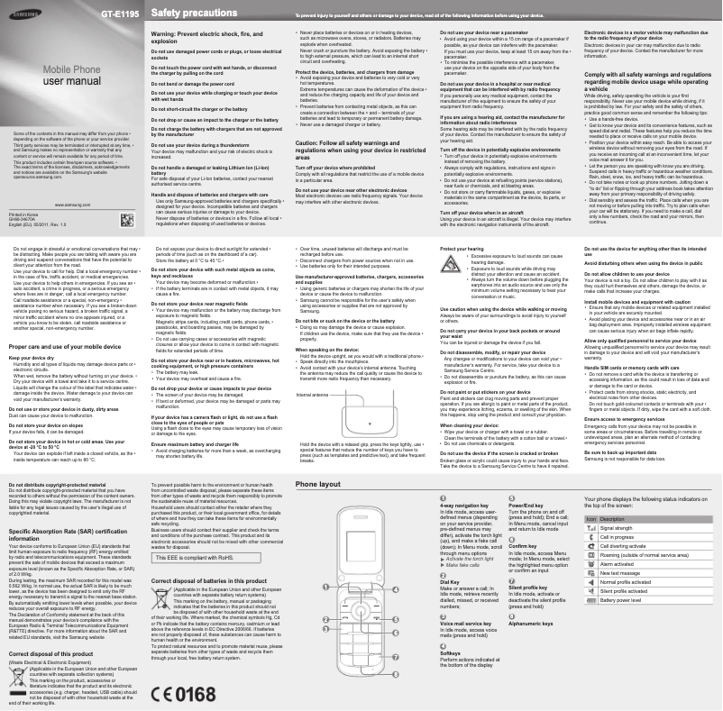 Page n°1 - Manuel utilisateur Samsung GT-E1195