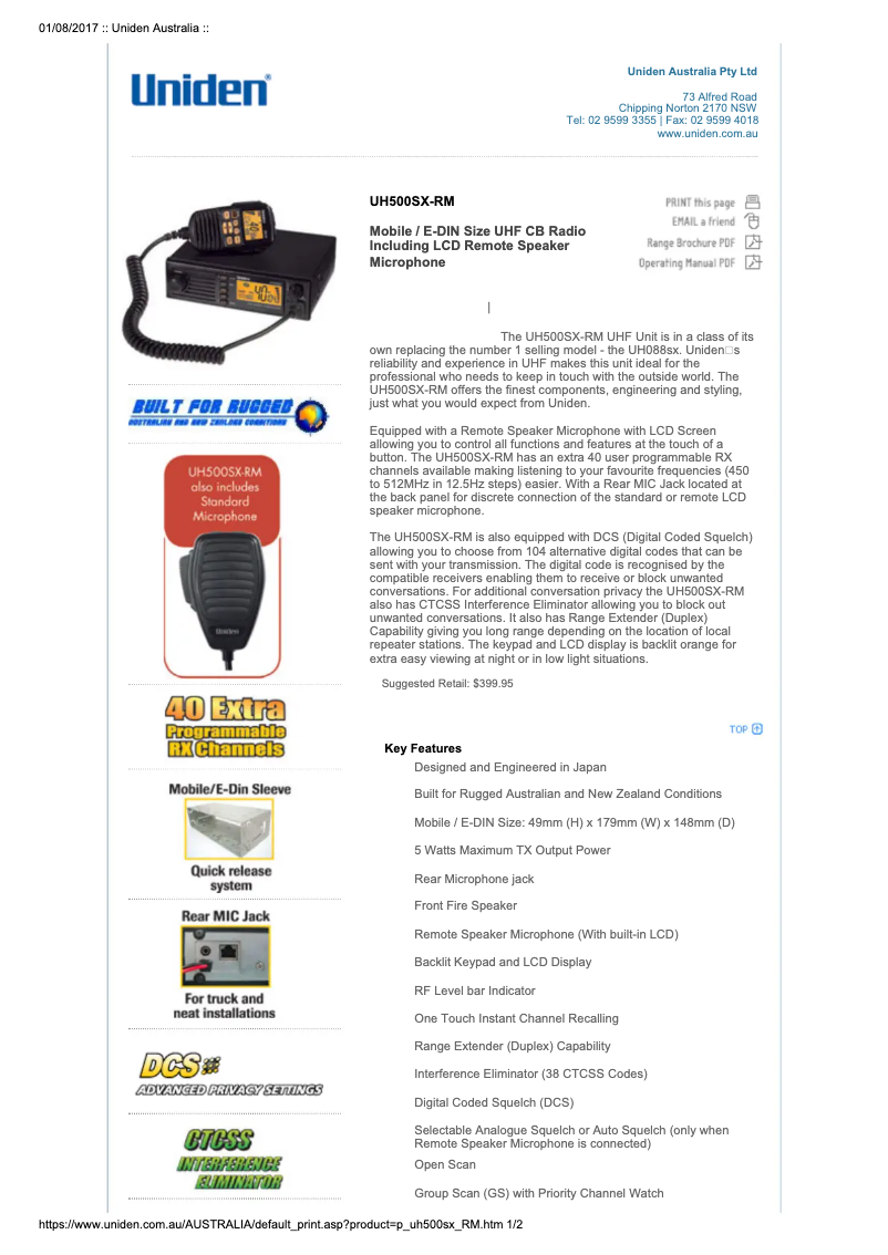 Image de la première page du manuel de l'appareil UH500SX-RM