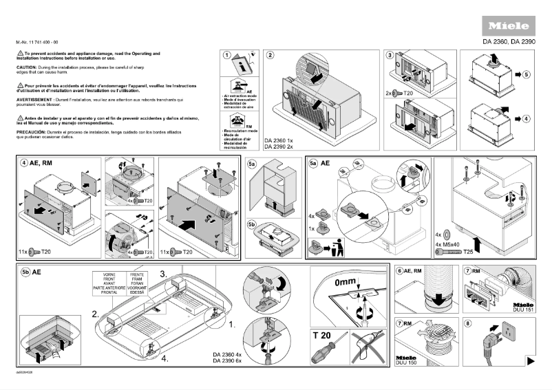 Page 1 de la notice Guide d'installation Miele DA 2360