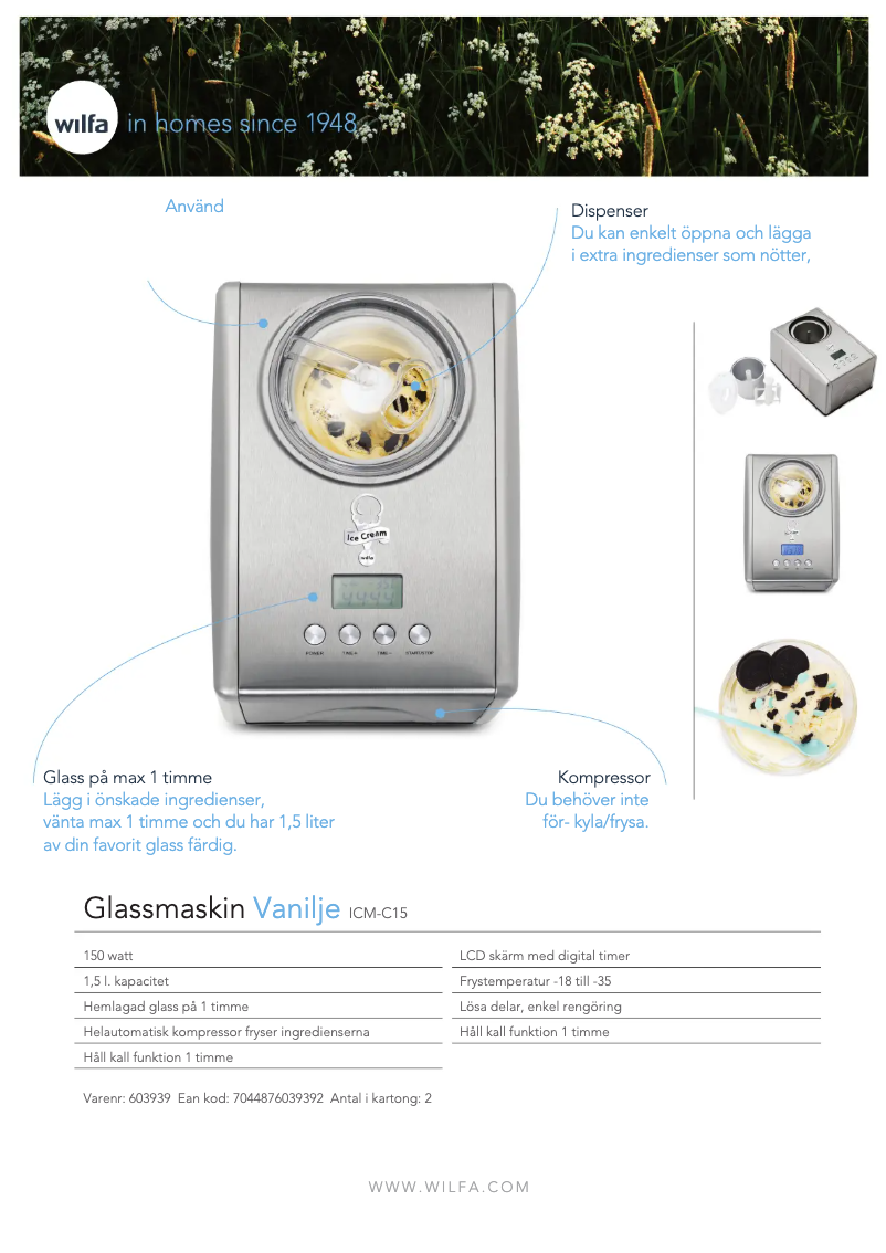 Page 1 de la notice Fiche technique Wilfa Vanilje ICM-C15