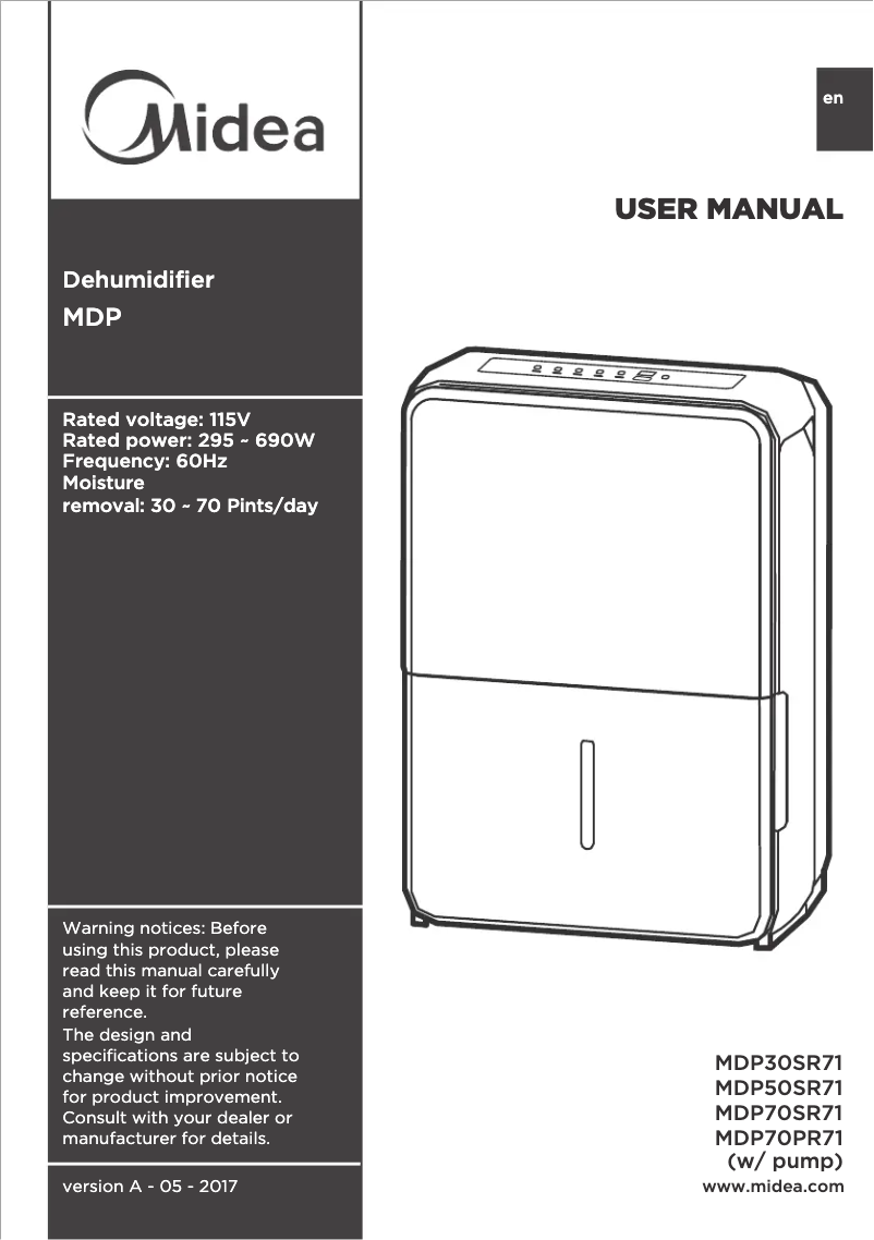 Página 1 del manual Manual de usuario Midea MAD50P1BWT