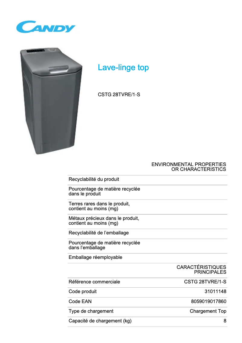 Image de la première page du manuel de l'appareil CSTG 28TVRE/1-S