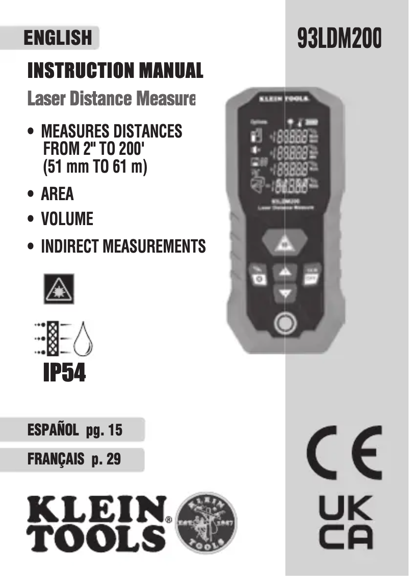 Page 1 de la notice Manuel utilisateur Klein Tools 93LDM200