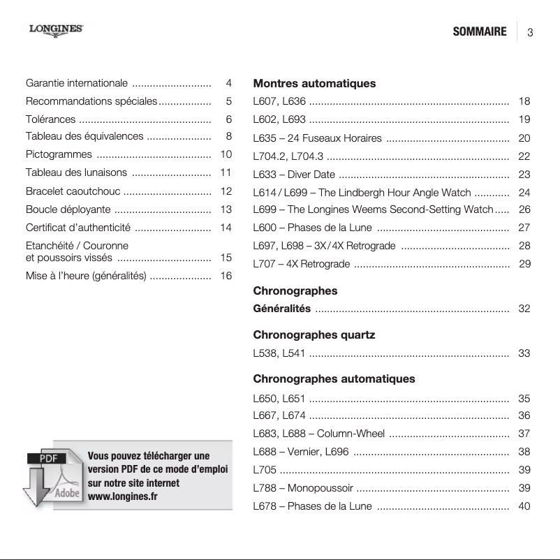 Page 1 de la notice Manuel utilisateur Longines L688 Chronograph Automatic