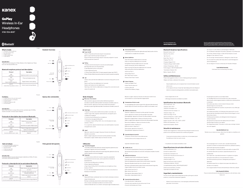 Page n°1 - Manuel utilisateur Kanex GoPlay K190-1534-BKBT