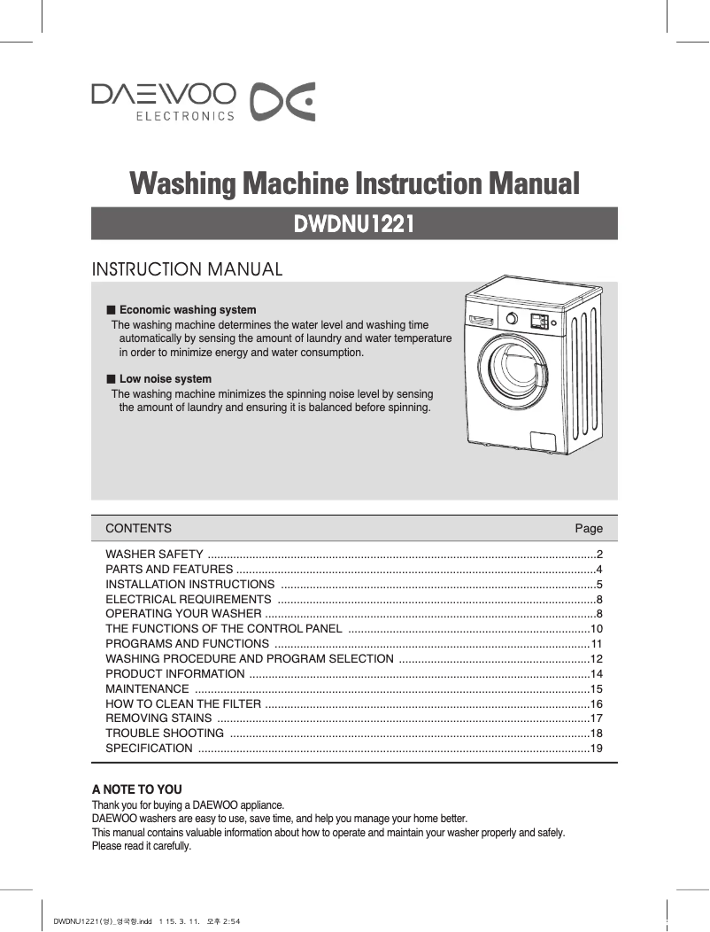 Page n°1 - Manuel utilisateur Daewoo DWD-NU1221