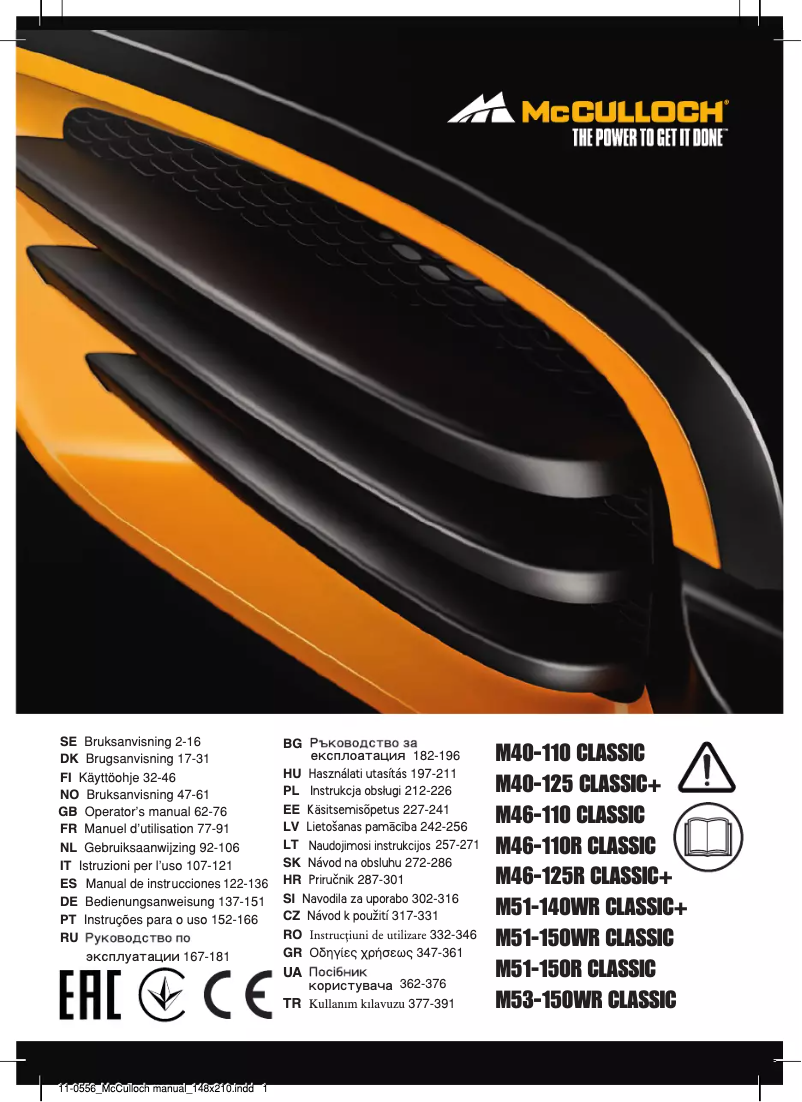 Page 1 de la notice Manuel utilisateur McCulloch M40-110 Classic