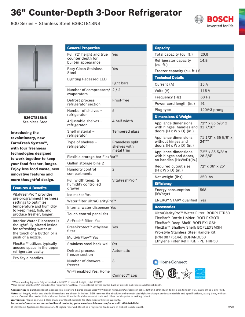 Página 1 del manual Ficha técnica Bosch B36CT81SNS