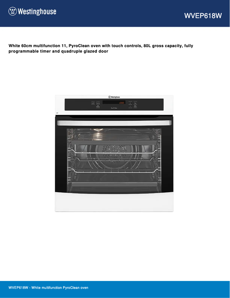 Page n°1 - Fiche technique Westinghouse WVEP618W