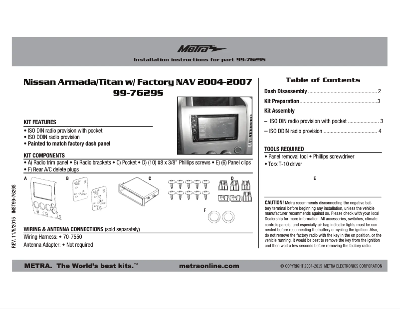 Page n°1 - Manuel utilisateur Metra 99-7629S
