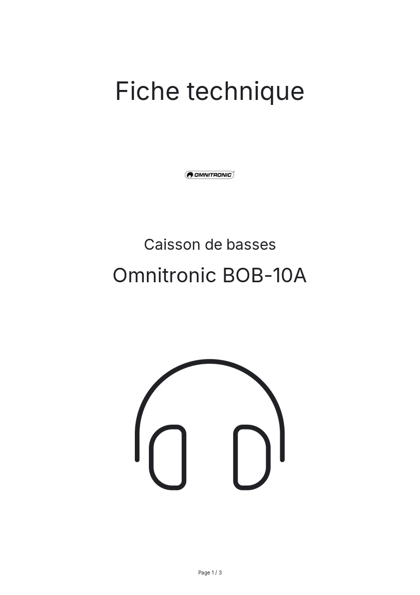 Page n°1 - Fiche technique Omnitronic BOB-10A