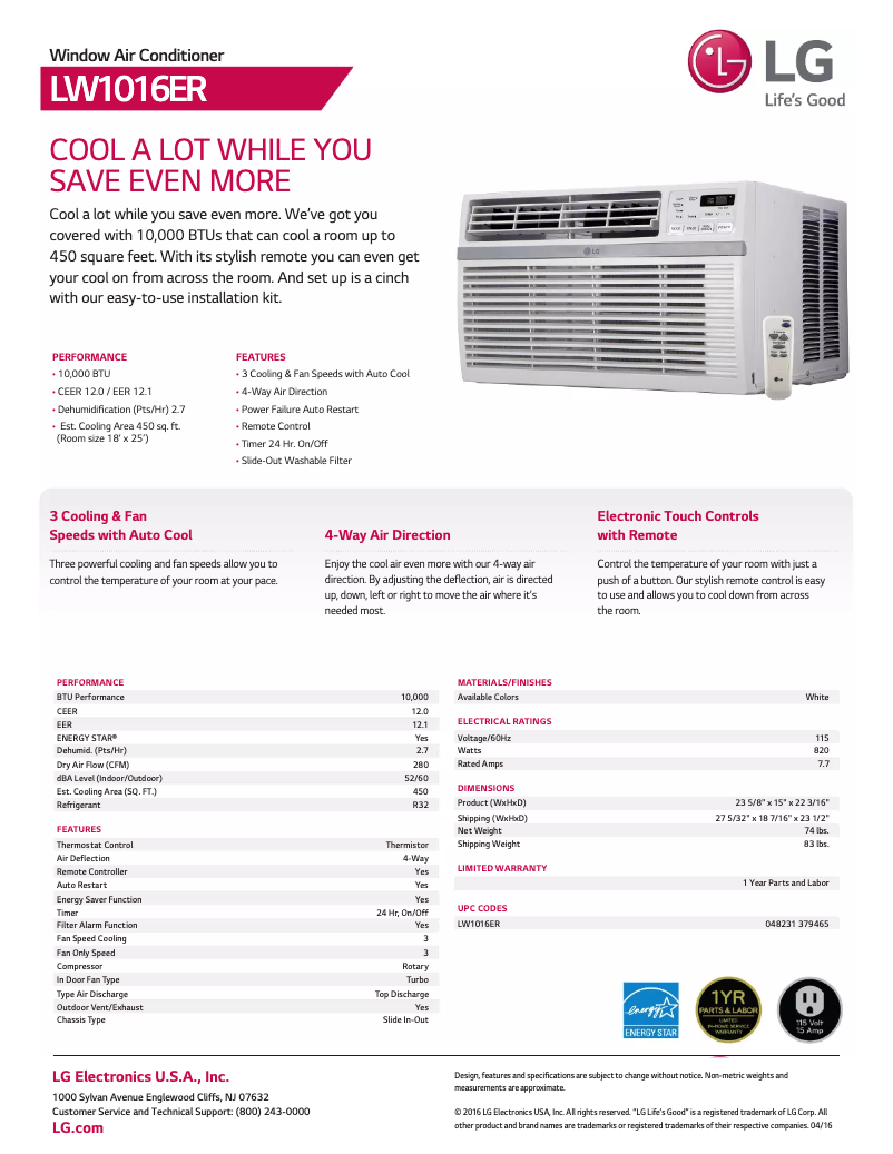 Image de la première page du manuel de l'appareil LW1016ER