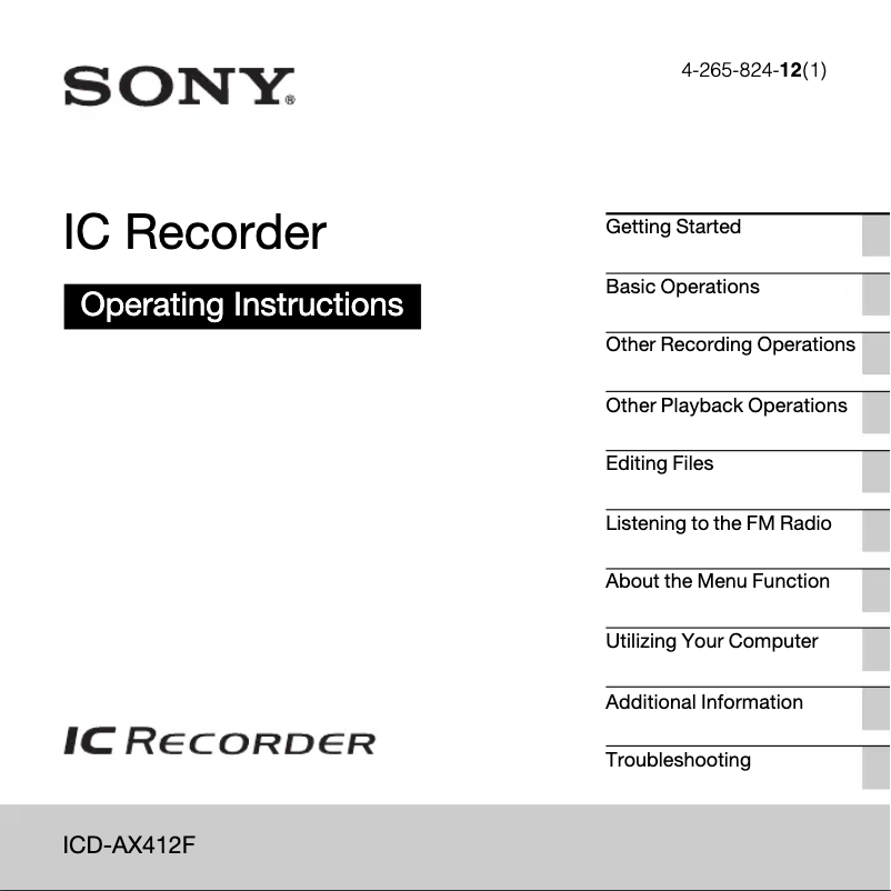 Image de la première page du manuel de l'appareil ICD-AX412FS