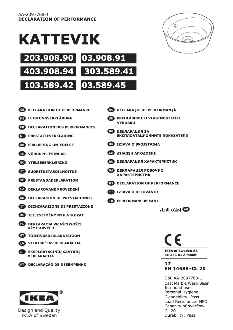 Page 1 de la notice Manuel utilisateur Ikea KATTEVIK 303.589.41