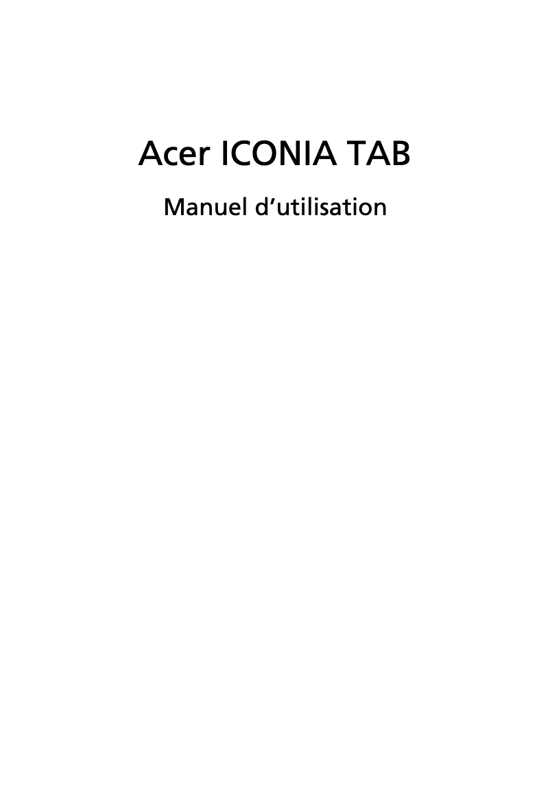 Page 1 de la notice Manuel utilisateur Acer Iconia Tab W500