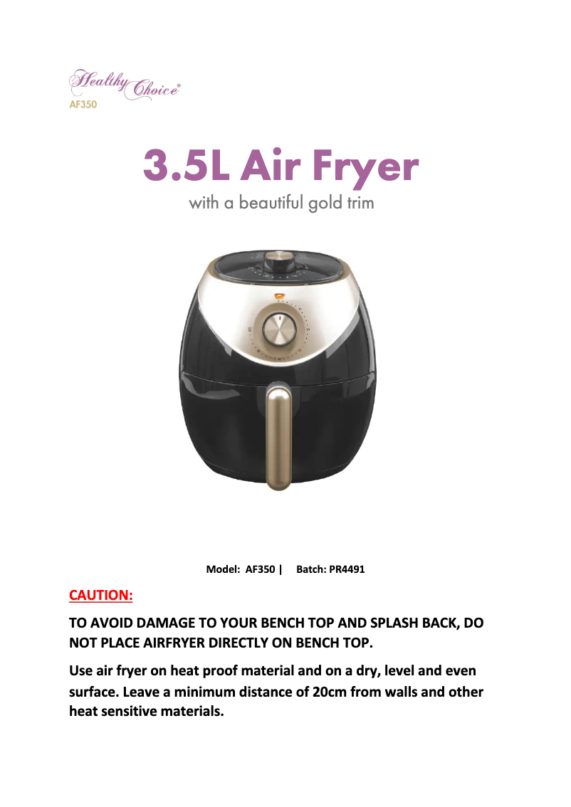 Page 1 de la notice Manuel utilisateur Lenoxx Healthy Choice AF350