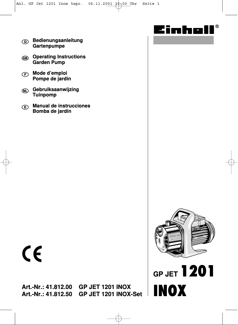 Page n°1 - Manuel utilisateur Einhell GP JET 1201 INOX