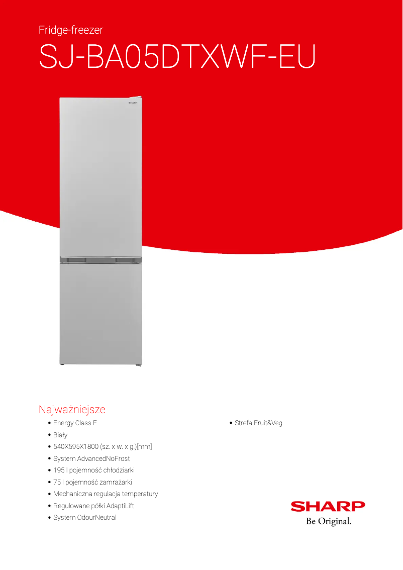 Page 1 de la notice Fiche technique Sharp SJ-BA05DTXWF-EU