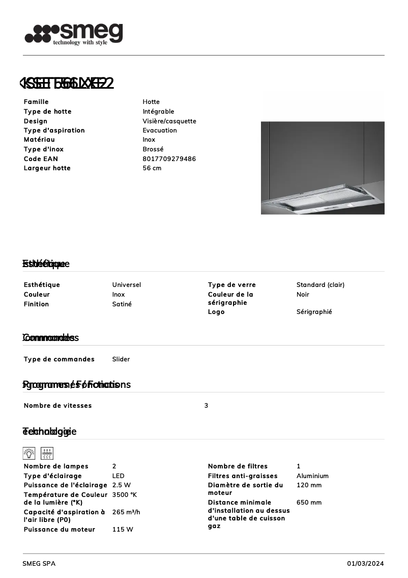 Page n°1 - Fiche technique Smeg KSET56LXE2