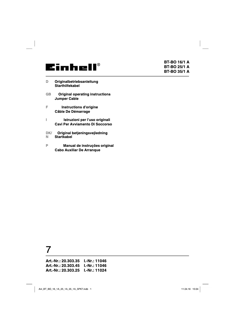 Page 1 de la notice Manuel utilisateur Einhell BT-BO 25/1 A